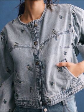 Pilcro Light Blue Embroidered Denim Jacket